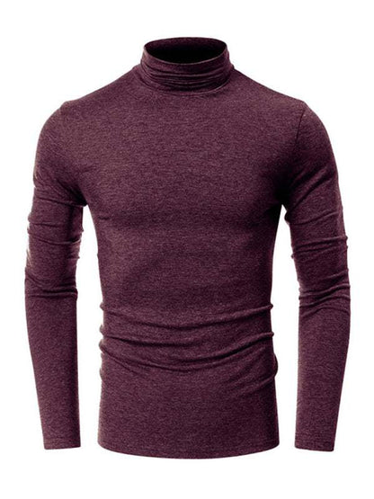 Stylish Men's Long-Sleeved Turtleneck Tee - Versatile Solid Color Top for Every Season