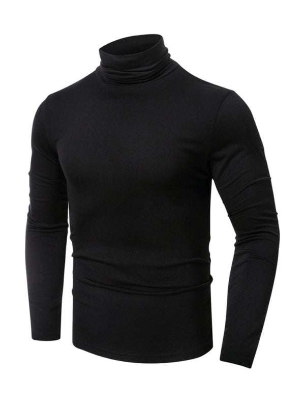 Stylish Men's Long-Sleeved Turtleneck Tee - Versatile Solid Color Top for Every Season