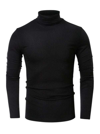 Stylish Men's Long-Sleeved Turtleneck Tee - Versatile Solid Color Top for Every Season