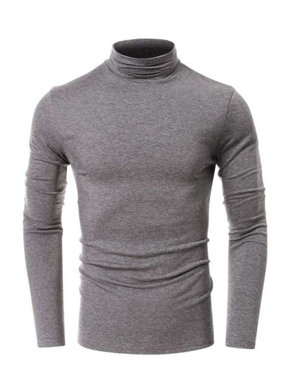 Stylish Men's Long-Sleeved Turtleneck Tee - Versatile Solid Color Top for Every Season