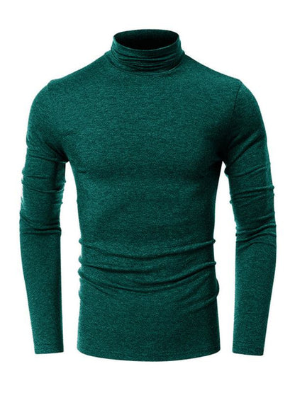 Stylish Men's Long-Sleeved Turtleneck Tee - Versatile Solid Color Top for Every Season