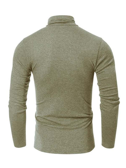 Stylish Men's Long-Sleeved Turtleneck Tee - Versatile Solid Color Top for Every Season