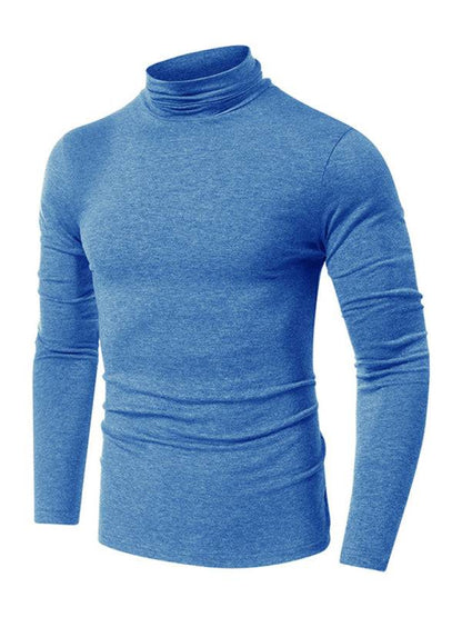 Stylish Men's Long-Sleeved Turtleneck Tee - Versatile Solid Color Top for Every Season