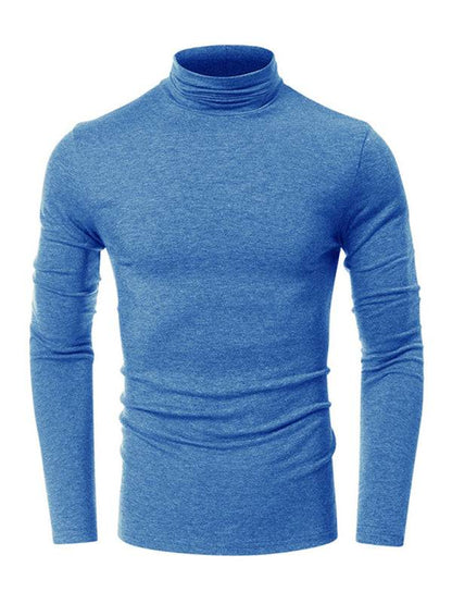 Stylish Men's Long-Sleeved Turtleneck Tee - Versatile Solid Color Top for Every Season