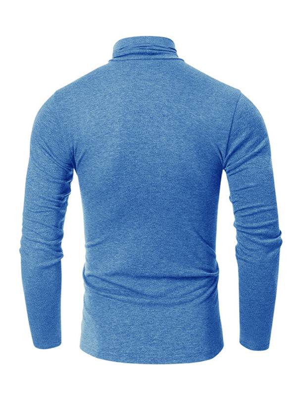 Stylish Men's Long-Sleeved Turtleneck Tee - Versatile Solid Color Top for Every Season