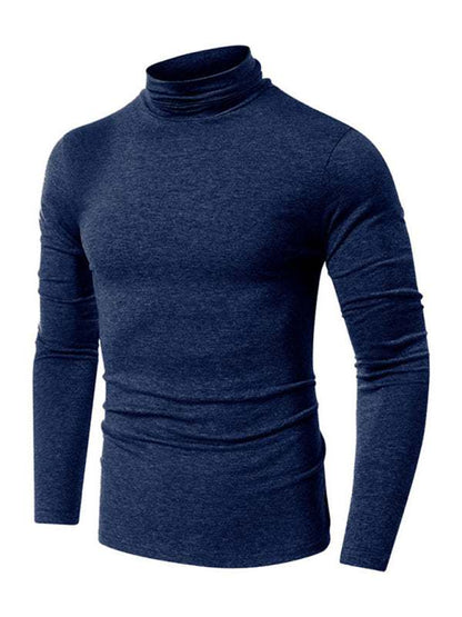 Stylish Men's Long-Sleeved Turtleneck Tee - Versatile Solid Color Top for Every Season