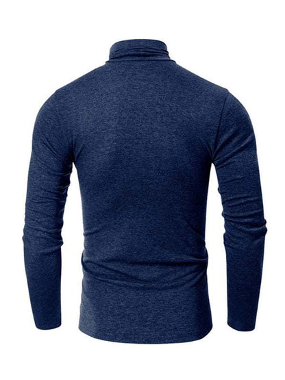 Stylish Men's Long-Sleeved Turtleneck Tee - Versatile Solid Color Top for Every Season