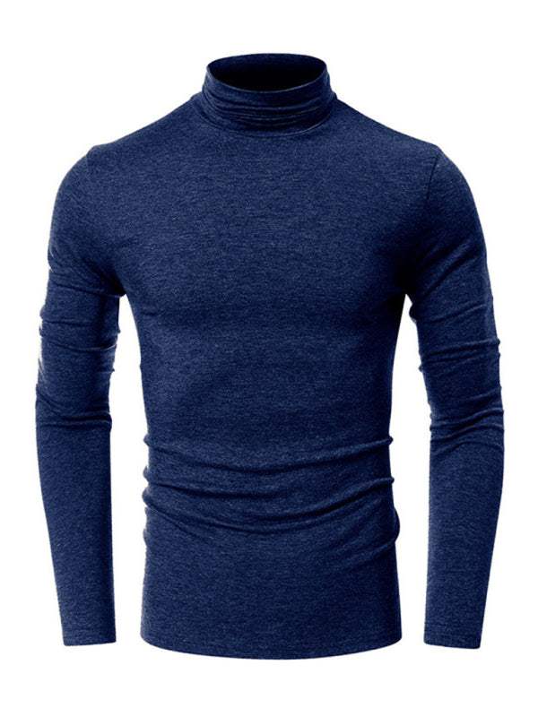 Stylish Men's Long-Sleeved Turtleneck Tee - Versatile Solid Color Top for Every Season