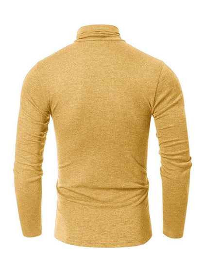 Stylish Men's Long-Sleeved Turtleneck Tee - Versatile Solid Color Top for Every Season