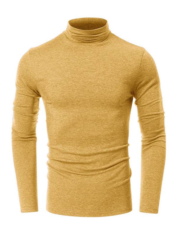 Stylish Men's Long-Sleeved Turtleneck Tee - Versatile Solid Color Top for Every Season