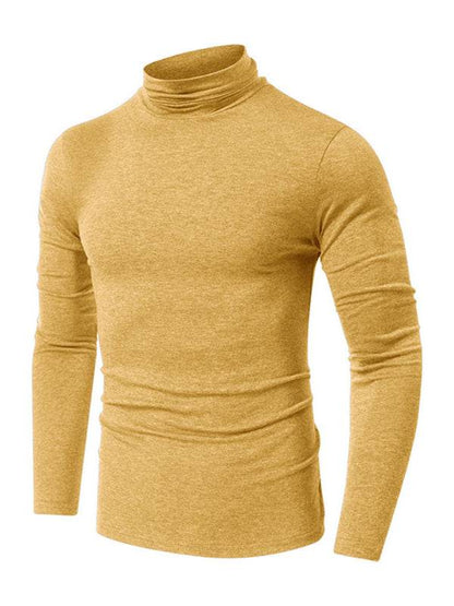 Stylish Men's Long-Sleeved Turtleneck Tee - Versatile Solid Color Top for Every Season