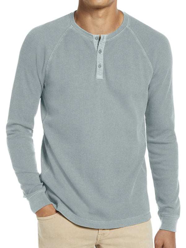 Versatile Men's Waffle Knit Henley Shirt - Perfect for Every Season!