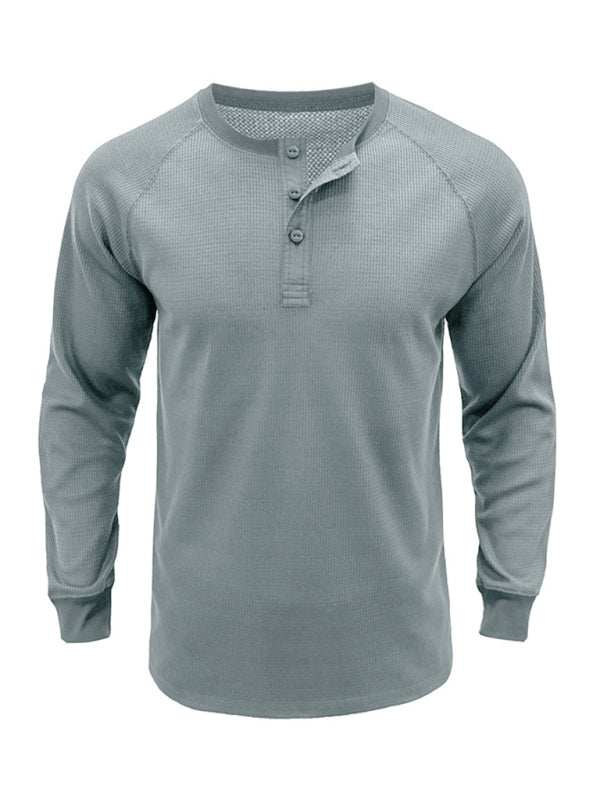 Versatile Men's Waffle Knit Henley Shirt - Perfect for Every Season!