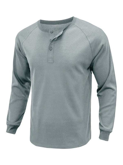 Versatile Men's Waffle Knit Henley Shirt - Perfect for Every Season!