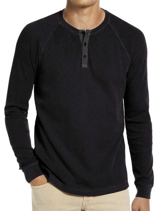 Versatile Men's Waffle Knit Henley Shirt - Perfect for Every Season!