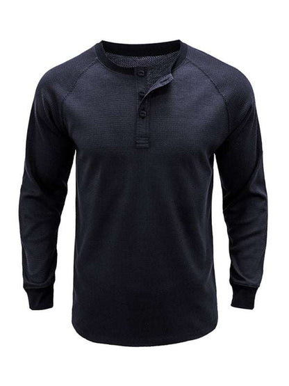 Versatile Men's Waffle Knit Henley Shirt - Perfect for Every Season!