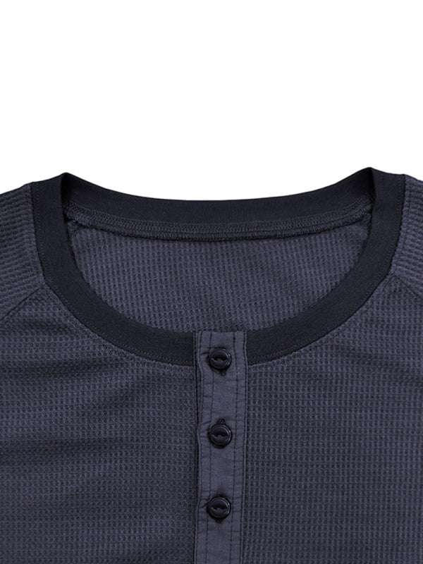 Versatile Men's Waffle Knit Henley Shirt - Perfect for Every Season!