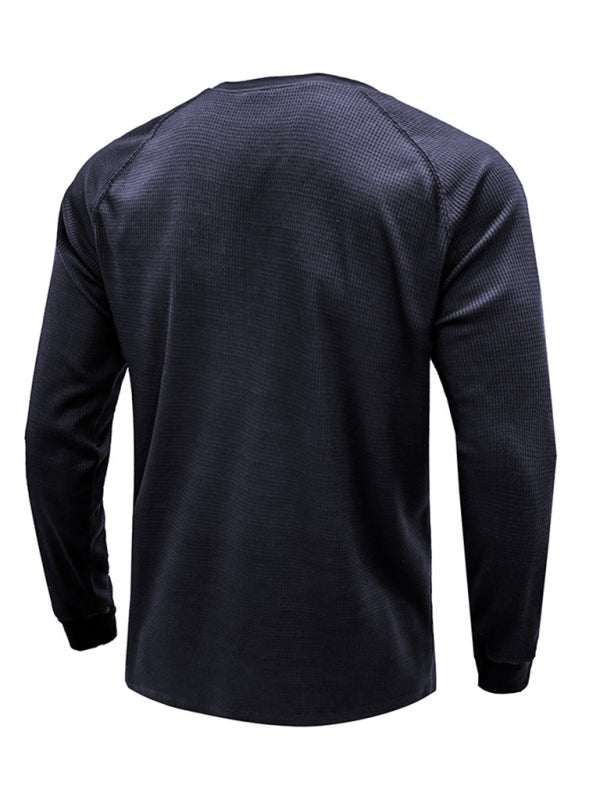 Versatile Men's Waffle Knit Henley Shirt - Perfect for Every Season!