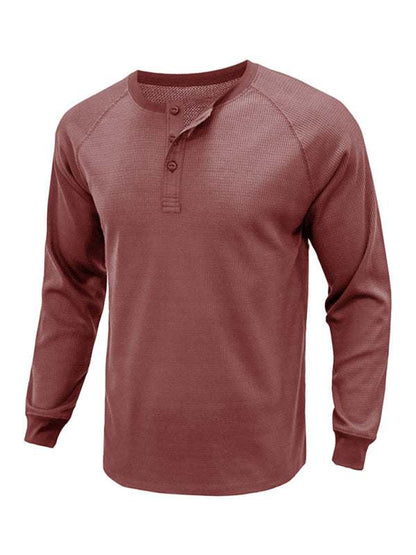 Versatile Men's Waffle Knit Henley Shirt - Perfect for Every Season!