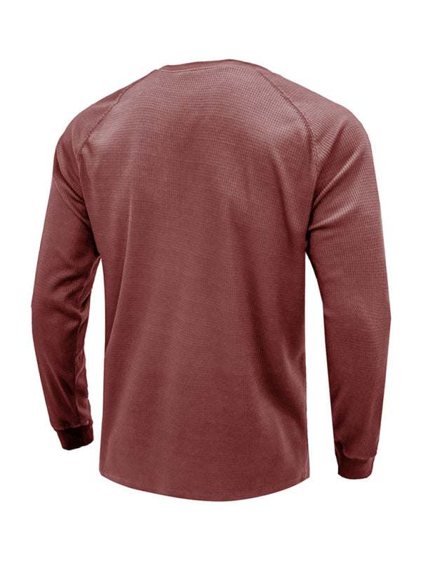 Versatile Men's Waffle Knit Henley Shirt - Perfect for Every Season!