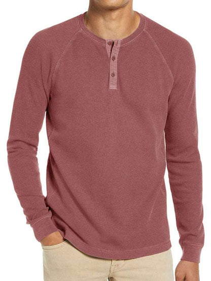 Versatile Men's Waffle Knit Henley Shirt - Perfect for Every Season!