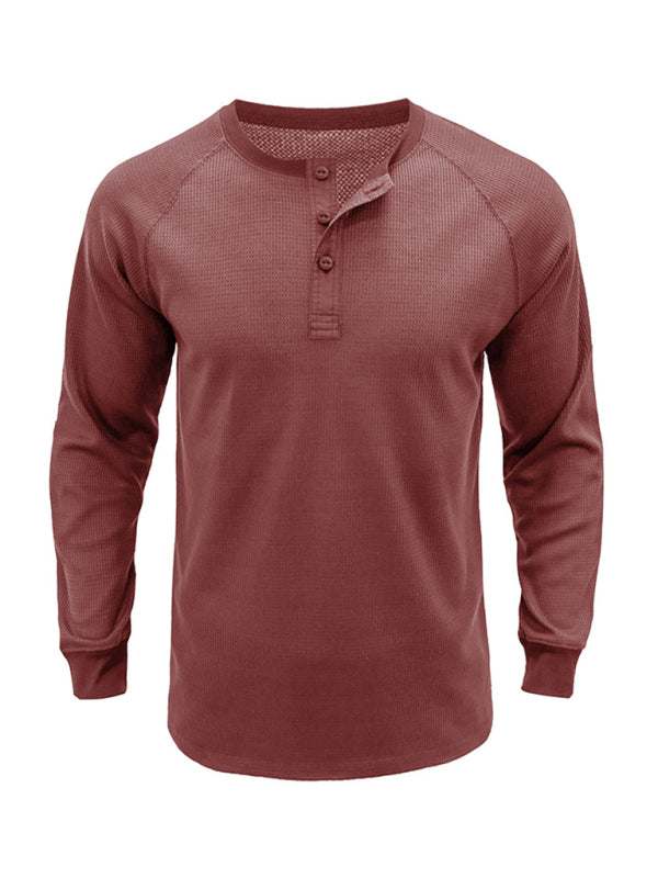 Versatile Men's Waffle Knit Henley Shirt - Perfect for Every Season!