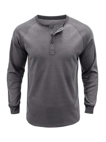 Versatile Men's Waffle Knit Henley Shirt - Perfect for Every Season!