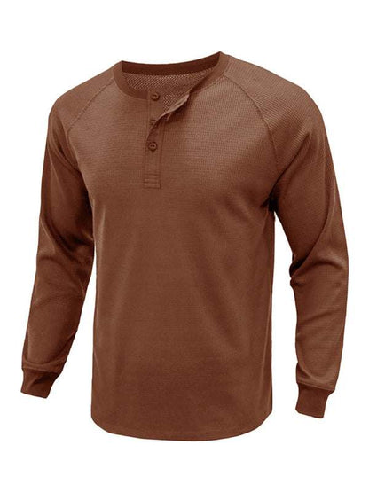 Versatile Men's Waffle Knit Henley Shirt - Perfect for Every Season!