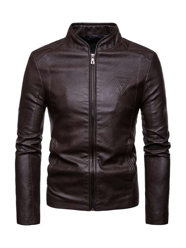 Ultimate Men's Casual Motorcycle Leather Jacket with Stand Collar and Zipper Closure