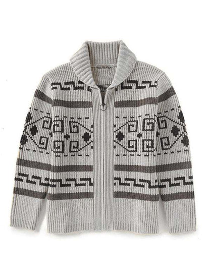 Stylish Men's Knitted Jacquard Jacket with Casual Lapel Design