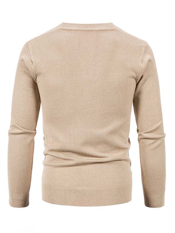 Stylish Men's Solid Color V-Neck Cardigan Sweater for All Seasons