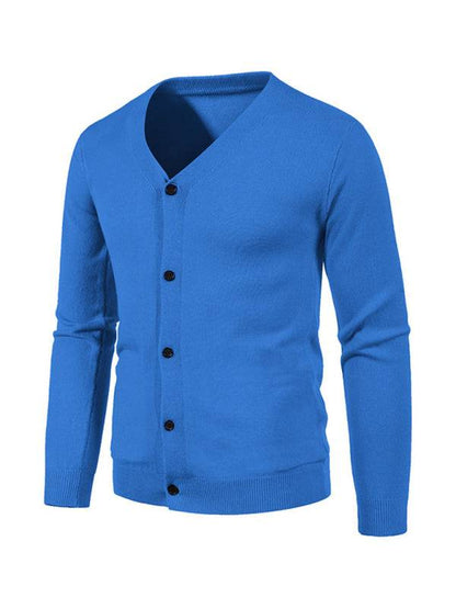 Stylish Men's Solid Color V-Neck Cardigan Sweater for All Seasons