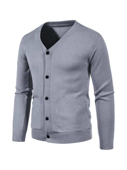 Stylish Men's Solid Color V-Neck Cardigan Sweater for All Seasons