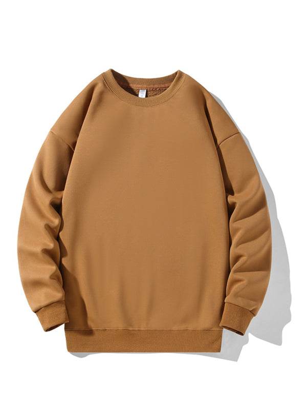 Classic Men's Solid Color Long Sleeve Crewneck Sweatshirt for All Seasons