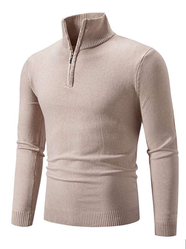 Versatile Men's Half-Zip Solid Color Sweater with Stand Collar - Effortless Style for Every Season