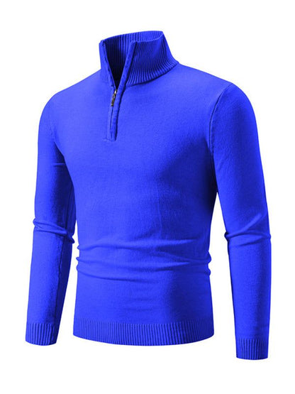 Versatile Men's Half-Zip Solid Color Sweater with Stand Collar - Effortless Style for Every Season