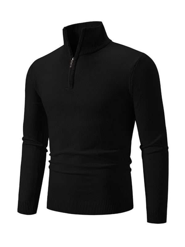 Versatile Men's Half-Zip Solid Color Sweater with Stand Collar - Effortless Style for Every Season