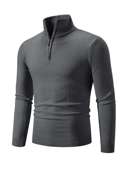 Versatile Men's Half-Zip Solid Color Sweater with Stand Collar - Effortless Style for Every Season