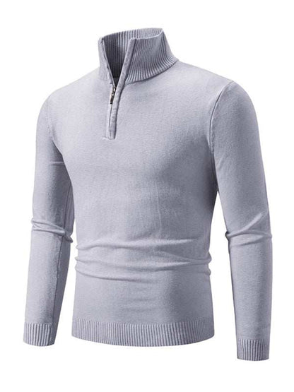 Versatile Men's Half-Zip Solid Color Sweater with Stand Collar - Effortless Style for Every Season