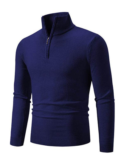 Versatile Men's Half-Zip Solid Color Sweater with Stand Collar - Effortless Style for Every Season