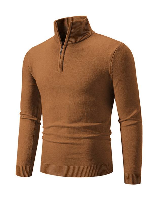 Versatile Men's Half-Zip Solid Color Sweater with Stand Collar - Effortless Style for Every Season