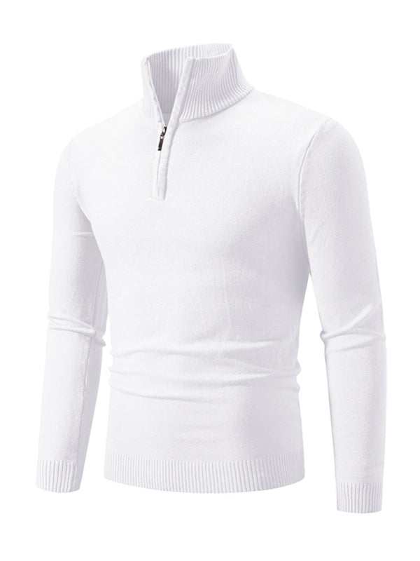 Versatile Men's Half-Zip Solid Color Sweater with Stand Collar - Effortless Style for Every Season