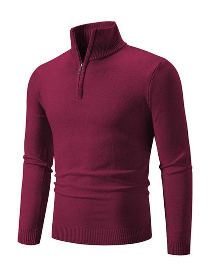 Versatile Men's Half-Zip Solid Color Sweater with Stand Collar - Effortless Style for Every Season