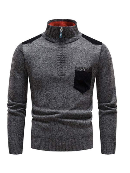 Thickened Half-Zip Stand-Up Collar Pullover Sweater for Men - Stylish Patchwork Knit for Ultimate Comfort and Versatility