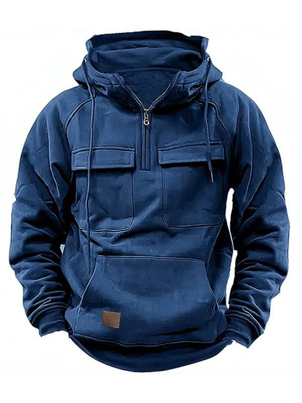 Stylish Multi-Pocket Hooded Leather Sweatshirt Jacket for Men - Perfect for Autumn-Winter Adventures!