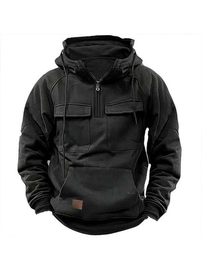 Stylish Multi-Pocket Hooded Leather Sweatshirt Jacket for Men - Perfect for Autumn-Winter Adventures!