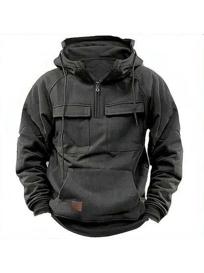 Stylish Multi-Pocket Hooded Leather Sweatshirt Jacket for Men - Perfect for Autumn-Winter Adventures!