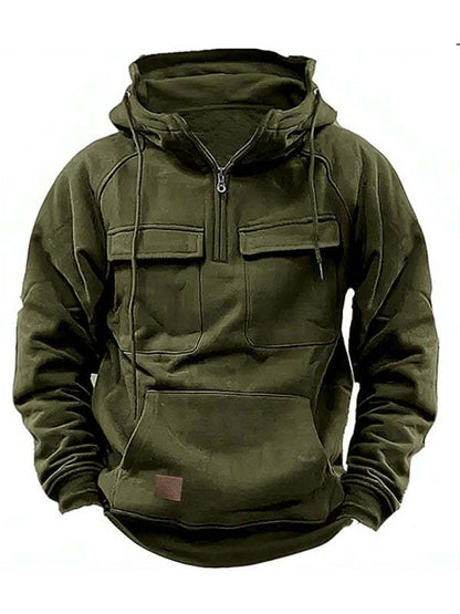 Stylish Multi-Pocket Hooded Leather Sweatshirt Jacket for Men - Perfect for Autumn-Winter Adventures!