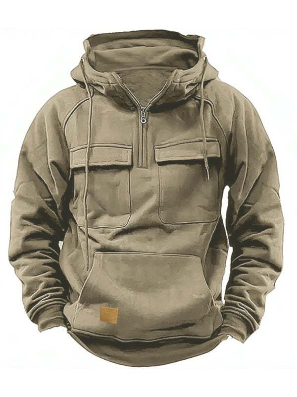 Stylish Multi-Pocket Hooded Leather Sweatshirt Jacket for Men - Perfect for Autumn-Winter Adventures!