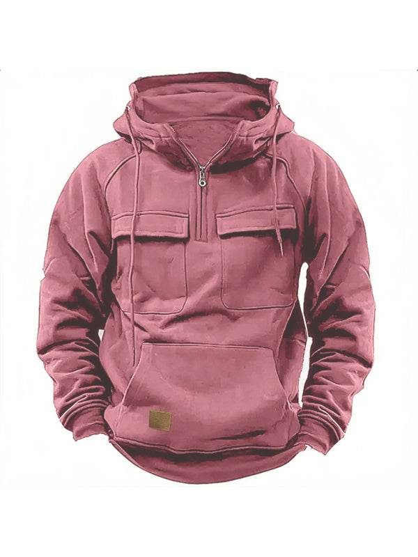 Stylish Multi-Pocket Hooded Leather Sweatshirt Jacket for Men - Perfect for Autumn-Winter Adventures!